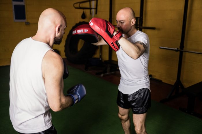 Boxing workout with focus mitts